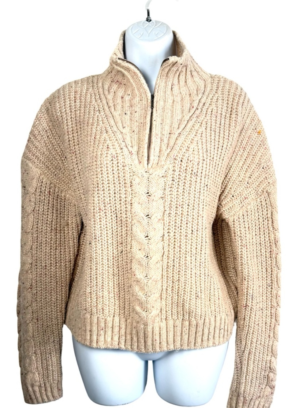 prAna Women's Laurel Creek Cream Cable-Knit Half-Zip Sweater - Picture 2 of 8